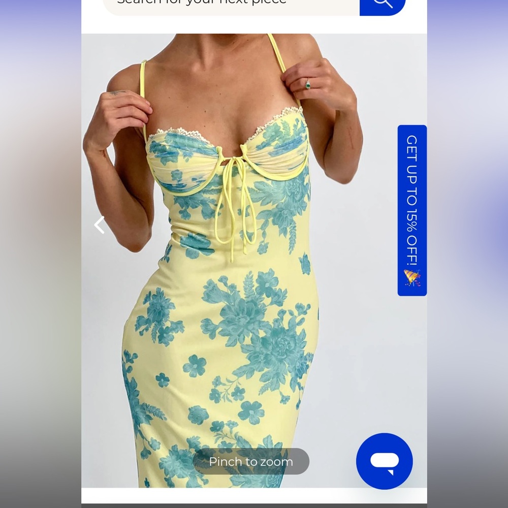 Mesh yellow and blue floral wedding guest dress! Worn once! Like new!